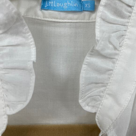 J. McLaughlin Tie Neck Ruffle Collar Embroidery Cut Out Cotton Top White XS ASIS - Picture 5 of 7